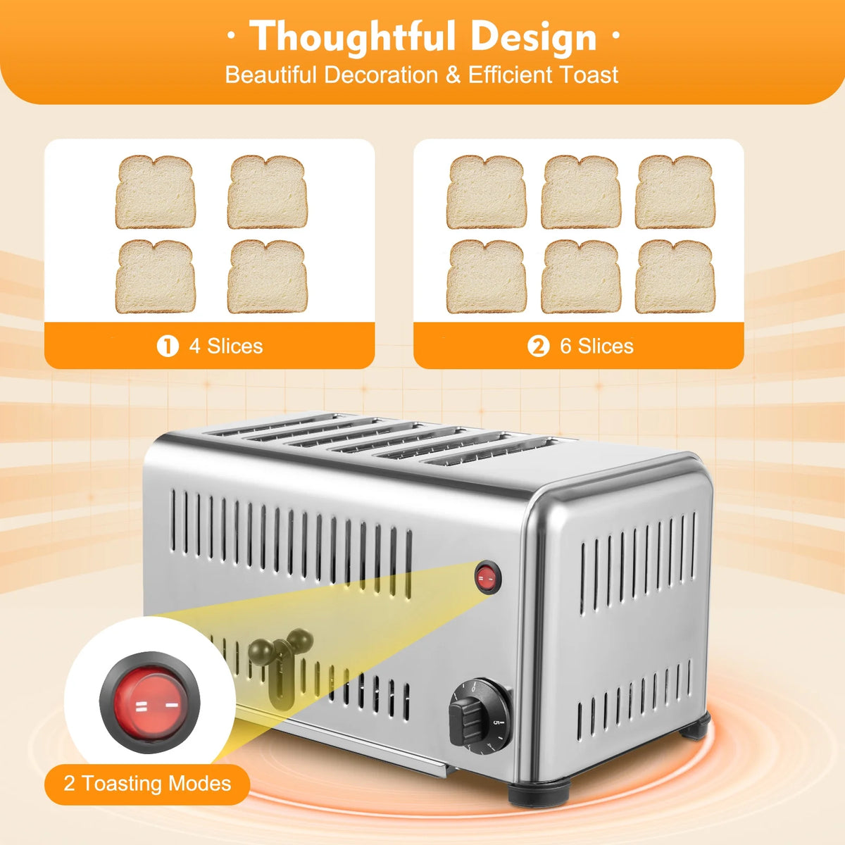 6-Slice Stainless Steel Toaster, 1680W High-Power with Adjustable Timing, Wide Slots, and Easy-to-Clean Design for Perfect Toast Every Time