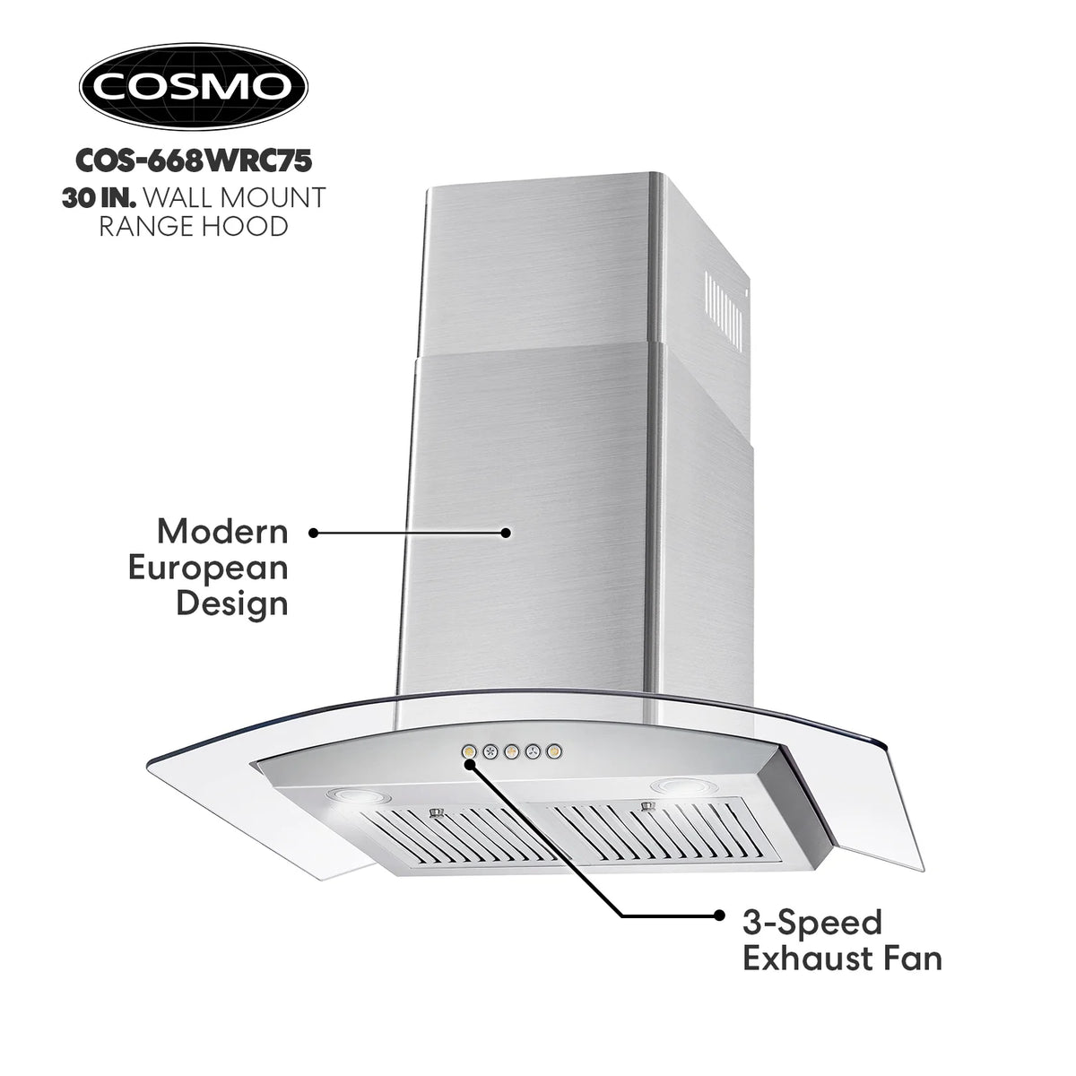 30 in. Vista Collection Ductless Wall Mount Range Hood, Button Controls, LED Lights, Stainless Steel
