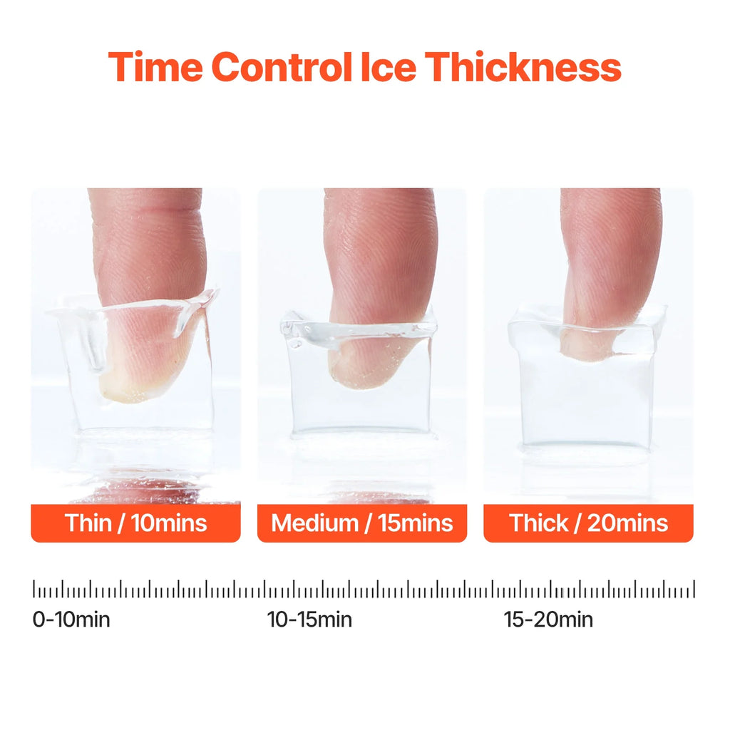 KFFKFF Tabletop Ice Cube Machine, Produces 32 Ice Cubes in 15 Minutes, 46lbs Daily Output, Self-Cleaning and Portable, Easy Ice Transfer, 3 Different Ice Cube Sizes, Ideal for Home, Kitchen, Office