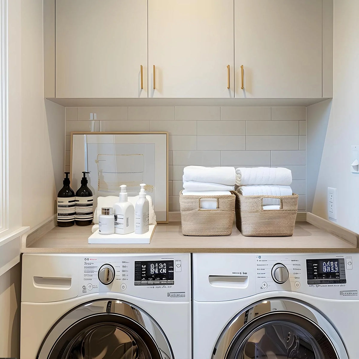 Kaboon Melamine Washer Dryer Countertop with Edge Rails �C Laundry Room Organization