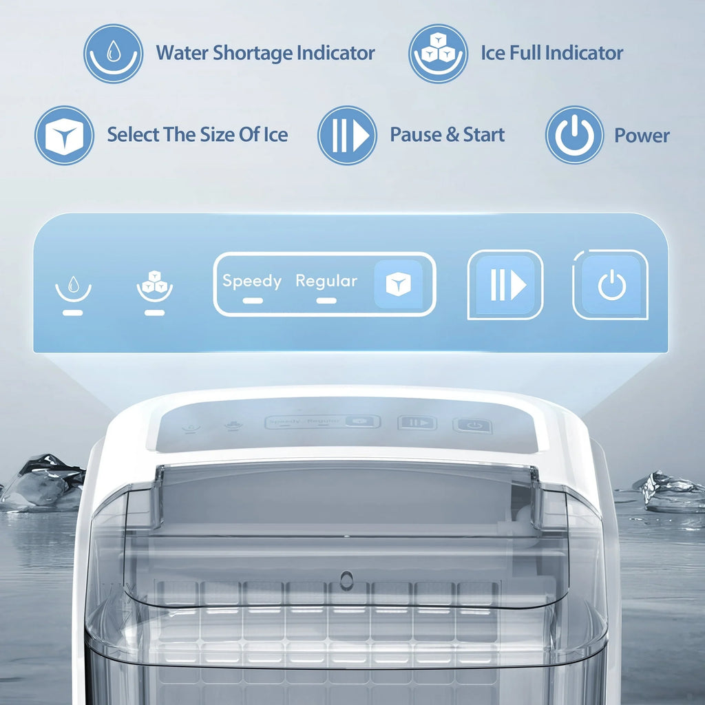 Auseo Cubic Ice Maker Machine, 2 Ice Size, 33 Lbs/Day, 24 Pcs Ice Cube Per Cycle, Large Ice Cube Storage Capacity, Adjustable Ice Thickness for Home/Office/Dorm, Silver