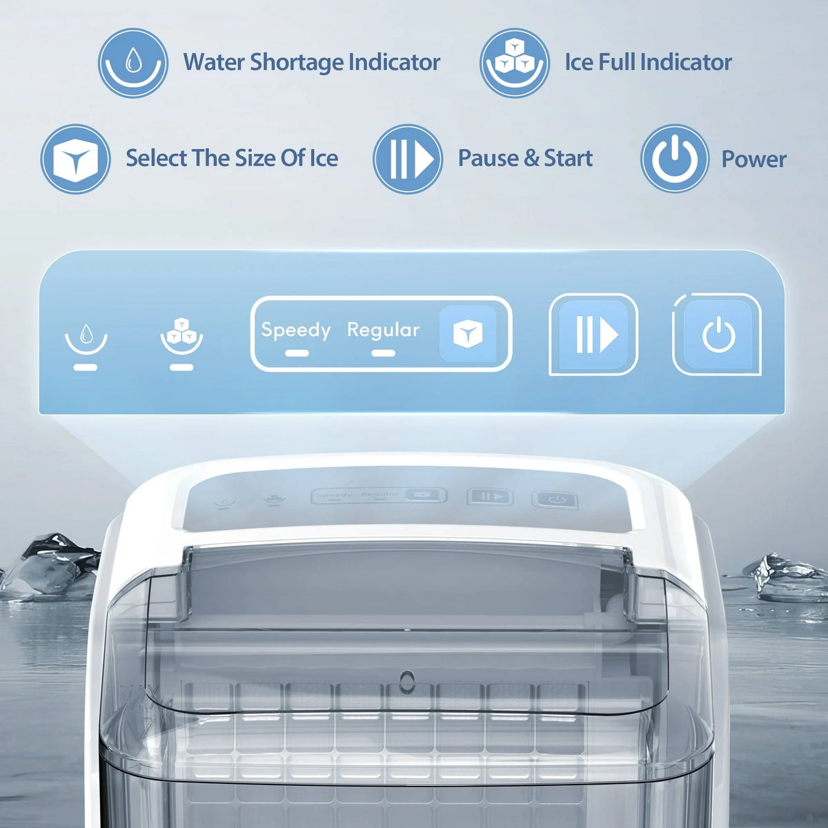 Auseo Cubic Ice Maker Machine, 2 Ice Size, 33 Lbs/Day, 24 Pcs Ice Cube Per Cycle, Large Ice Cube Storage Capacity, Adjustable Ice Thickness for Home/Office/Dorm, Silver