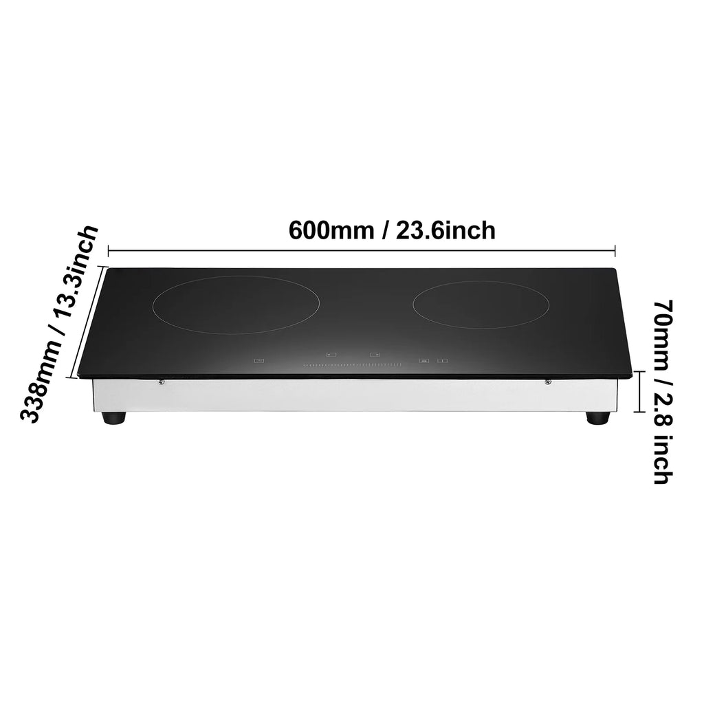 KFFKFF 24" Electric Cooktop, 2 Burner Built-in Ceramic Cooktop1800W with Touch Controls, Glass Panel, Timer, Safety Lock, 9 Temperature Settings, Heat Warning Light, 120V