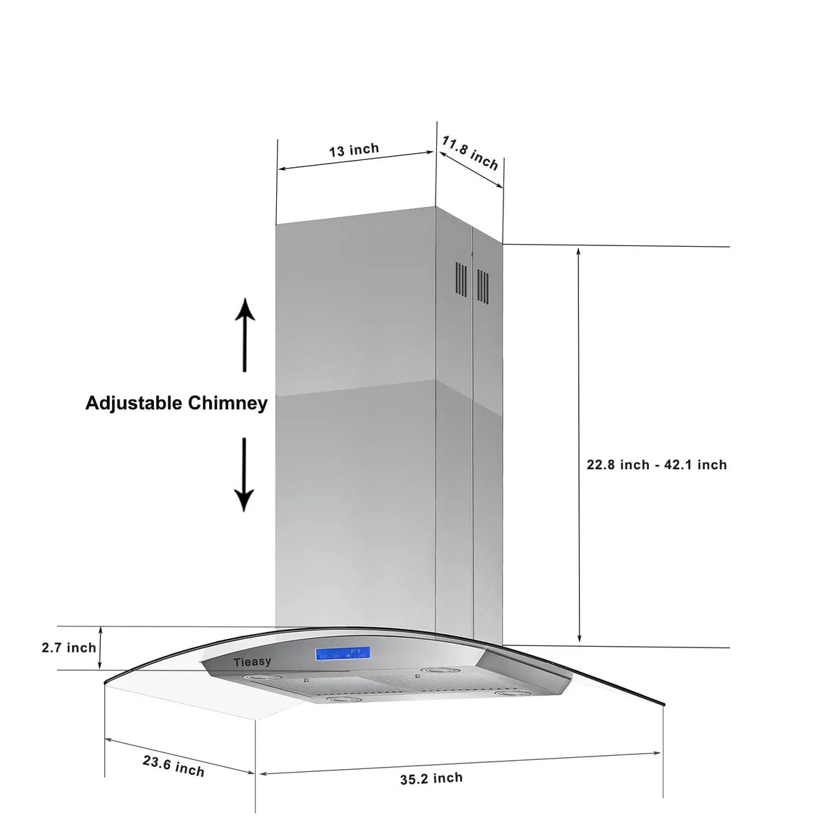 Joeaonz 36-Inch Island Mount Range Hood with 900 CFM, 4 LED Lights, Glass LCD Touch Control