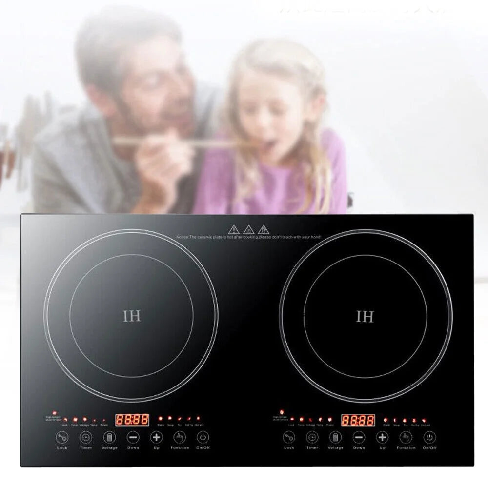 2400W 110V Electric 2-Burners Built in Dual Induction Cooking Cooker Cooktop Countertop