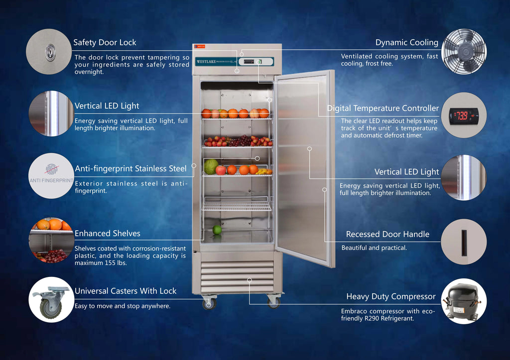 Westlake Commercial Reach In Upright Freezer WKF-49B Double Solid Door Stainless Steel 49 Cu. ft