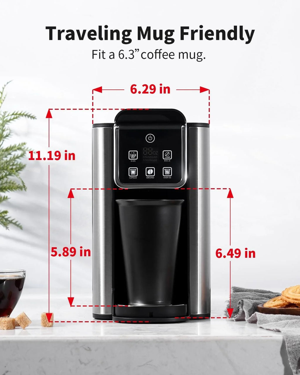 Hot & Iced Coffee Maker, Single Serve Coffee Maker for K Cup and Grounds, 6-14 Oz Brew Sizes, 50 Oz Removable Water Tank, One Cup Coffee Machine