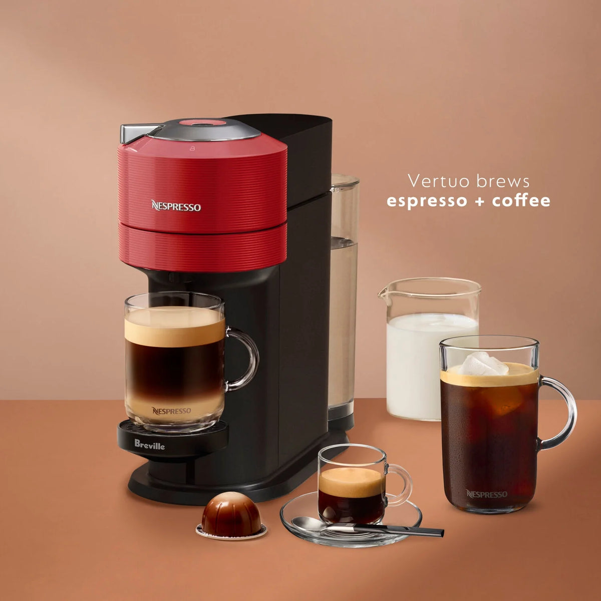 Breville Vertuo Next Coffee and Espresso Maker in Light Gray plus Aeroccino3 Milk Frother in Black