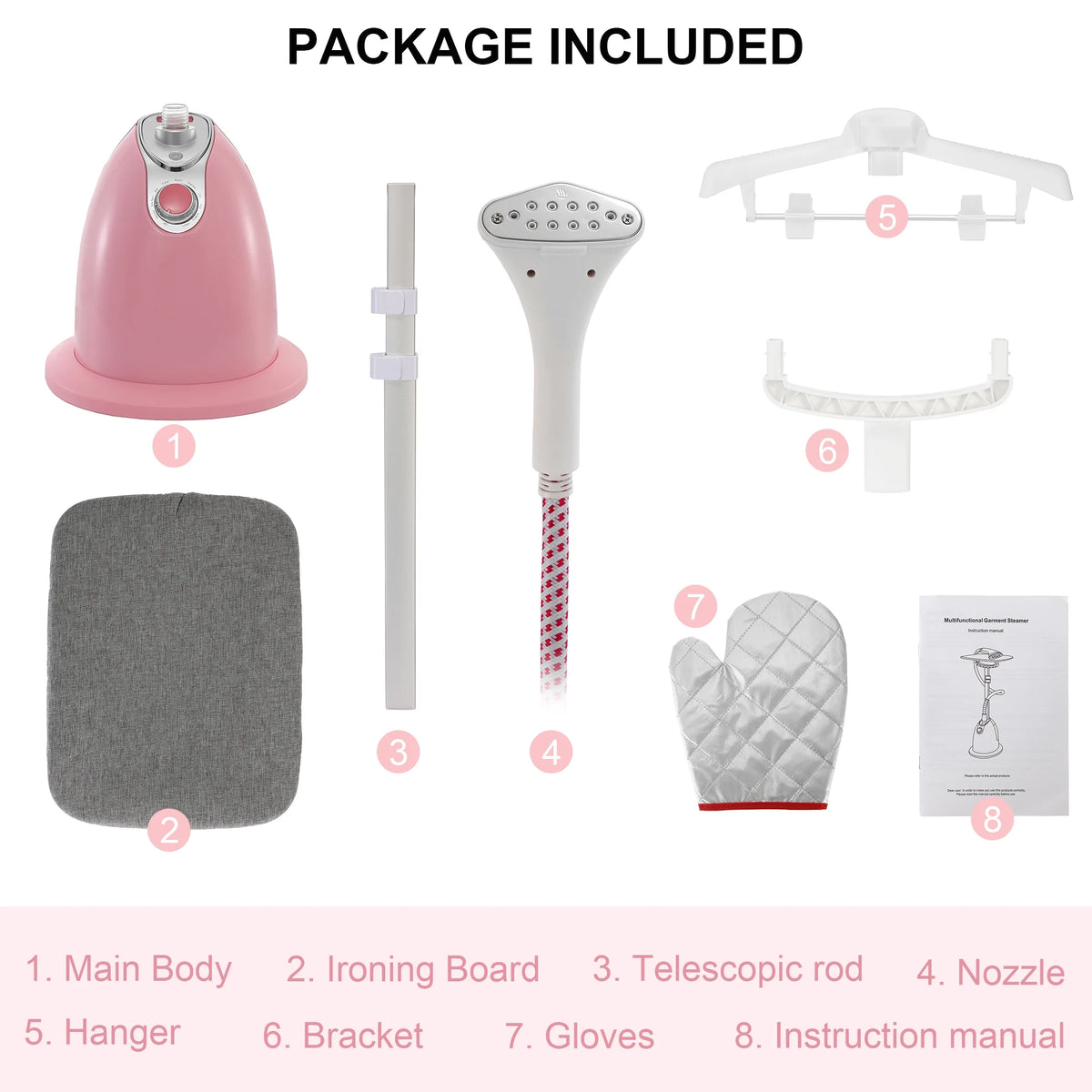 BEAMNOVA Standing Garment Steamer for Clothes, Professional for Home and Business Use Full-Size Clothing Steamer with Hanger & Ironing Board, Pink