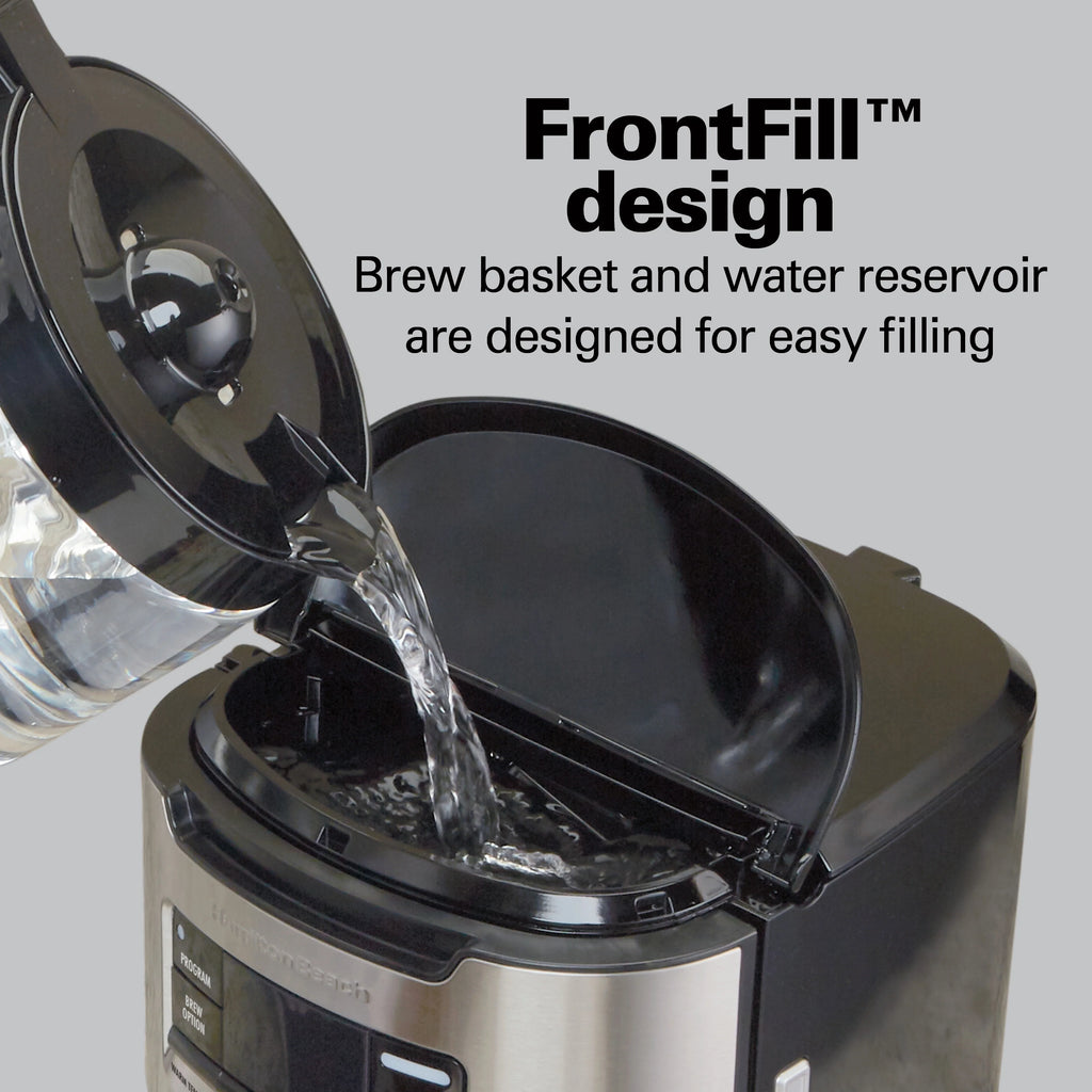 Hamilton Beach Front Fill 14-Cup Programmable Drip Coffee Maker Machine with Glass Coffee Pot, Cafetera, Black