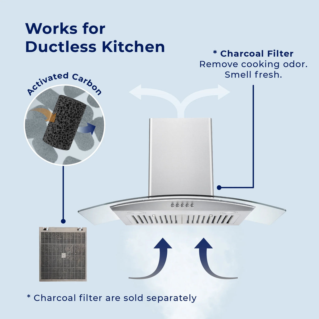 Hauslane WM-600SS-30 30 in. Convertible Stainless Steel Wall-Mounted Range Hood with Charcoal Filter