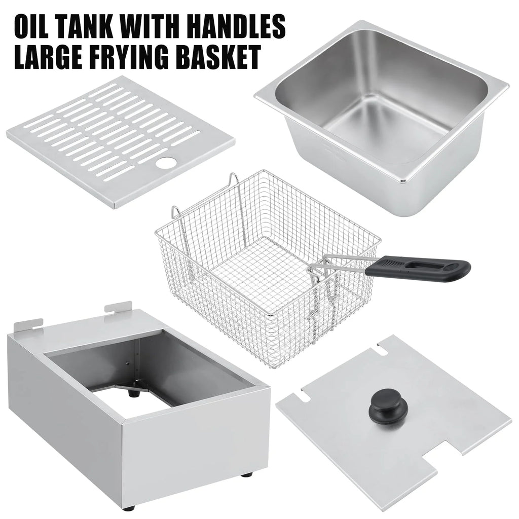 Electric Deep Fryer,Tank Stainless Steel Deep Fryer, Temperature Control, Countertop Fryer for Home Kitchen and Restaurant, 110V