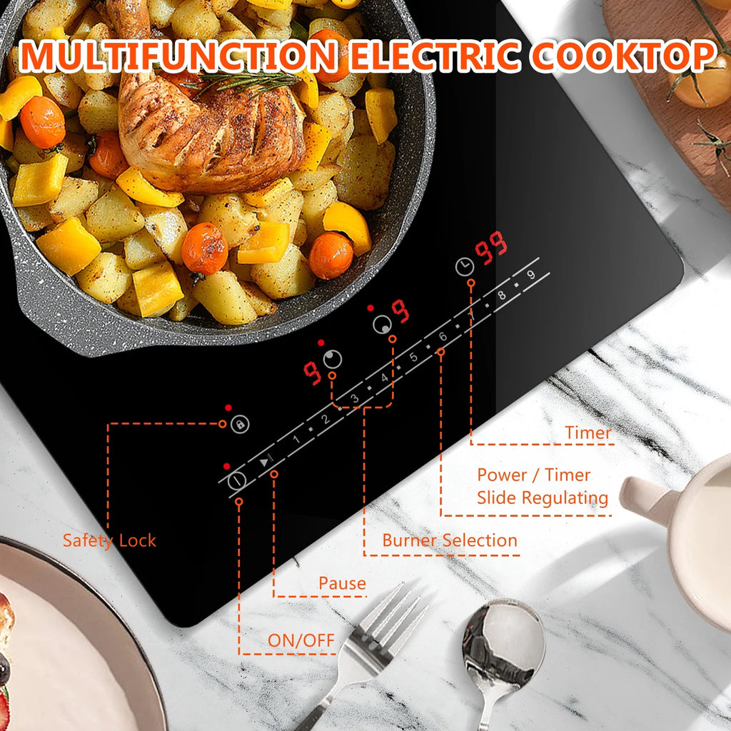 GRACEALL 12 inch Electric Stove 2 Burners Hot Plates for Cooking, Countertop Hotplate Double Elements Cooktop, 120V Ceramic Hotplate Plug in Infrared Cooker, Countertop and Built-in Compatible