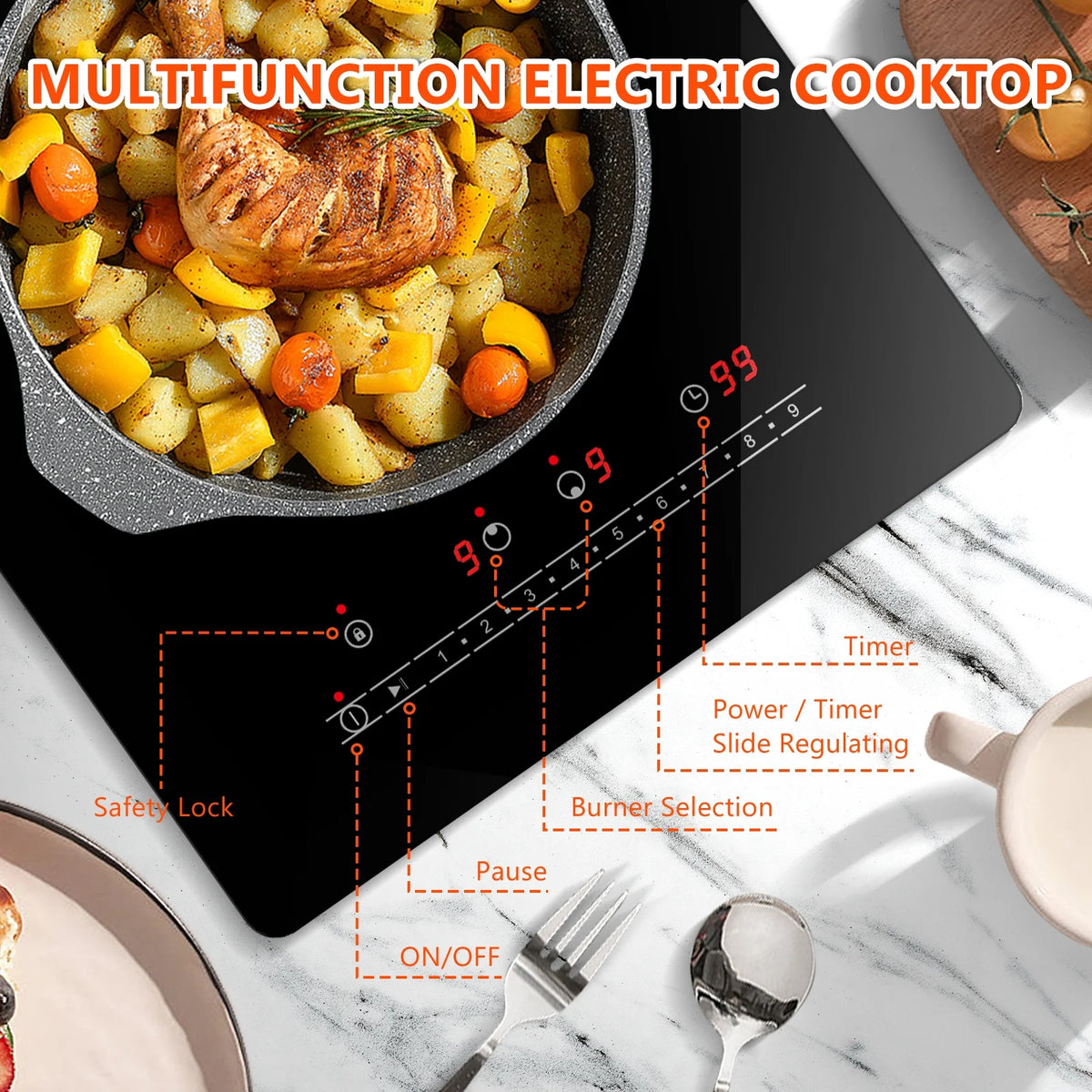 GRACEALL 12 inch Electric Stove 2 Burners Hot Plates for Cooking, Countertop Hotplate Double Elements Cooktop, 120V Ceramic Hotplate Plug in Infrared Cooker, Countertop and Built-in Compatible