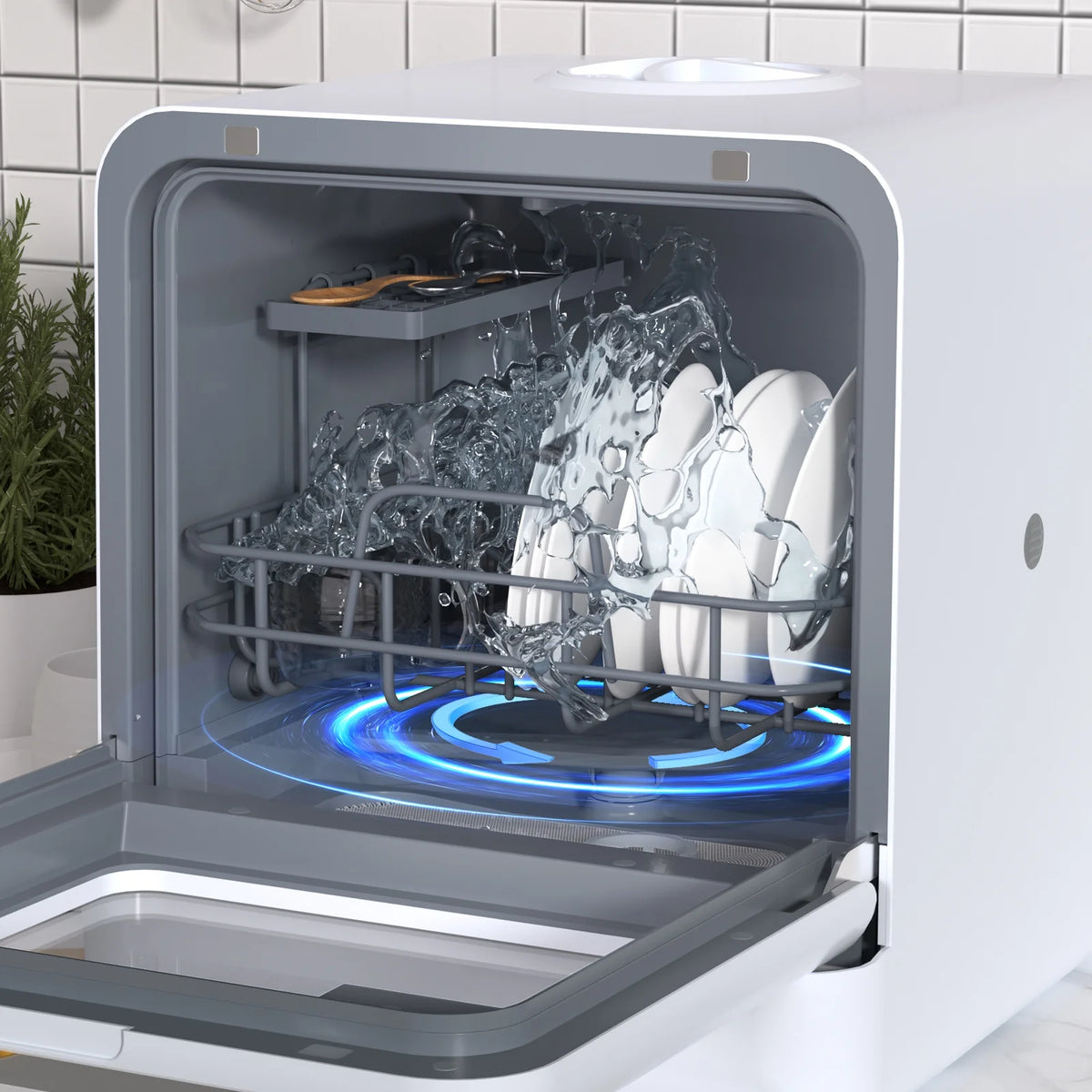 Leadrop Portable Countertop Dishwasher, 2-Tier Rack Mini Dishwasher with 5L Water Tank Multifunctional Dish washer with 5 Place Settings, 3-Spray Arm and Air-Dry Function