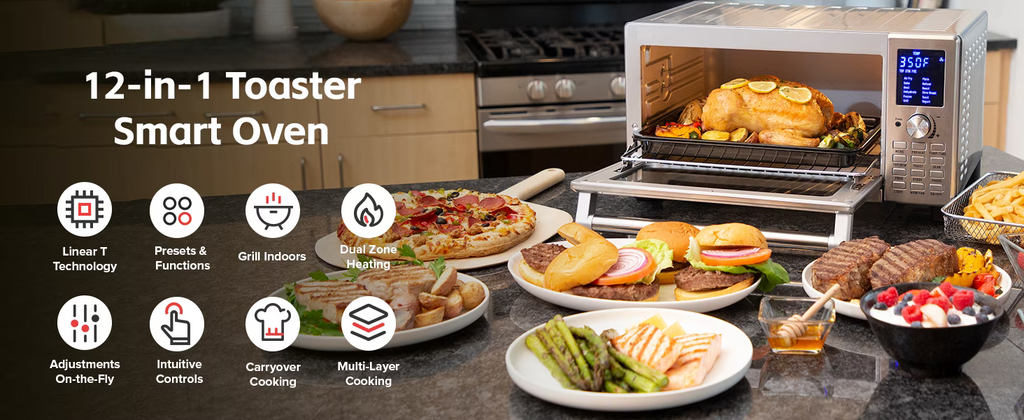Bravo Air Fryer Toaster Smart Oven, 12-in-1 Countertop Convection, 30-QT XL Capacity, 50��-500��F Temperature Controls, Top and Bottom Heater Adjustments 0%-100%, Brushed Stainless Steel Look