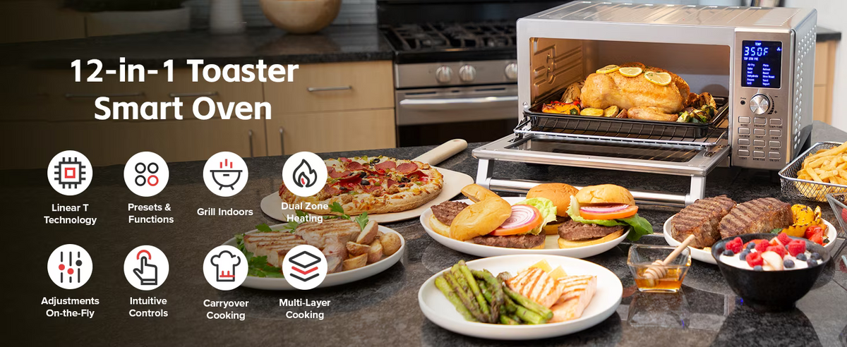 Bravo Air Fryer Toaster Smart Oven, 12-in-1 Countertop Convection, 30-QT XL Capacity, 50��-500��F Temperature Controls, Top and Bottom Heater Adjustments 0%-100%, Brushed Stainless Steel Look