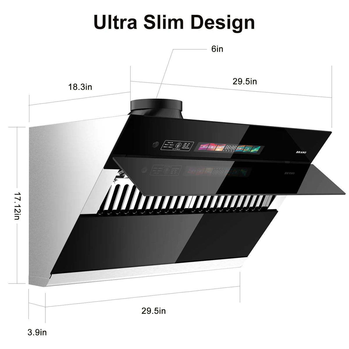 BRANO 30 inch Range Hood Stainless Steel Kitchen Hood, 900CFM, Voice/Gesture Sensing, Touch Control, Side-Draft Design
