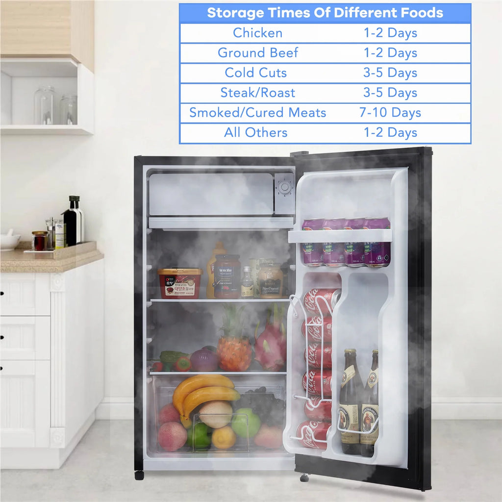 EastVita 3.2 Cu.Ft Mini Fridge with Freezer, Compact Refrigerator with 7 Level Adjustable Thermostat, Crisper Drawer & Glass Shelves, Small Fridge for Home