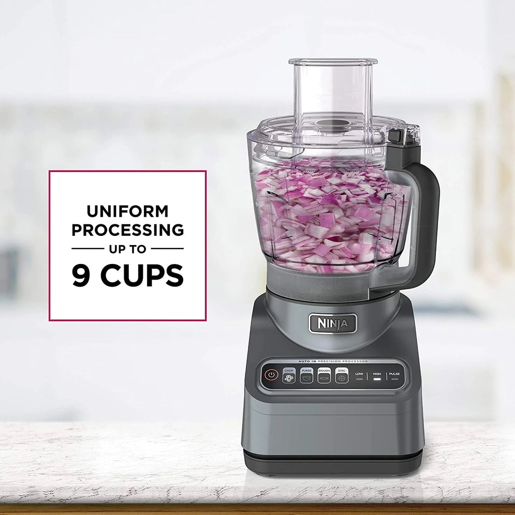 Restored Ninja BN601 Plus Food Processor 1000 Watts Autoiq, Chop Slice Shred, 9Cup Silver Stainless (Refurbished)