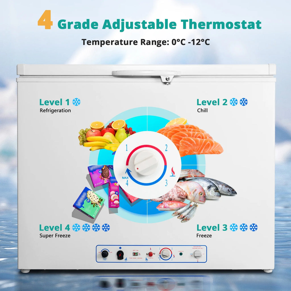 7 Cu ft Propane Chest Freezer LPG/110V 2 Way Freezer with Lock and Top Open Door Outdoor Camping
