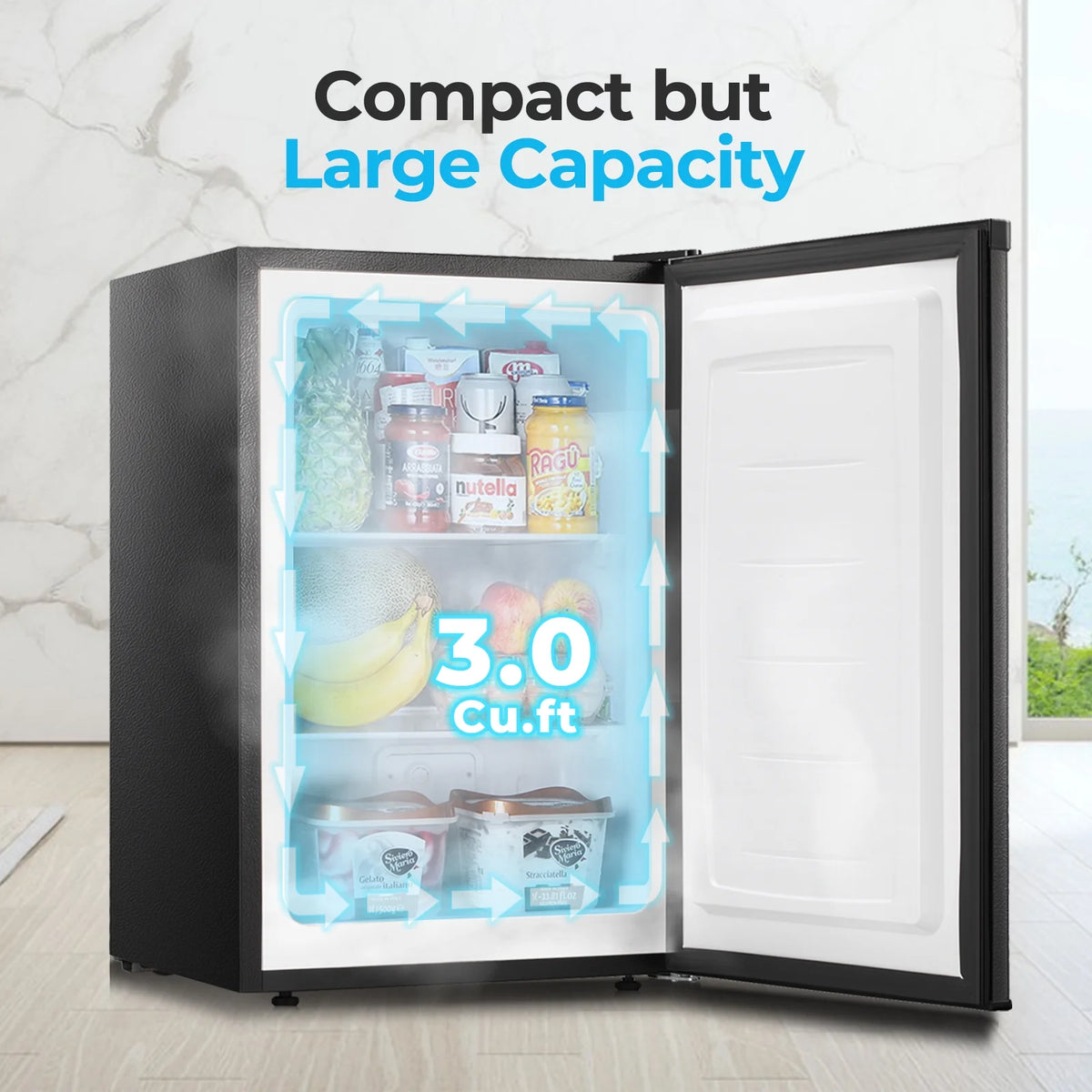 WAA 3.0 Cu.ft Small Freezer, Mini Upright Freezer with Adjustable Thermostat, Removable Shelves, Reversible Single Door, for Bedroom/Home/Dorms/Apartment, Silver