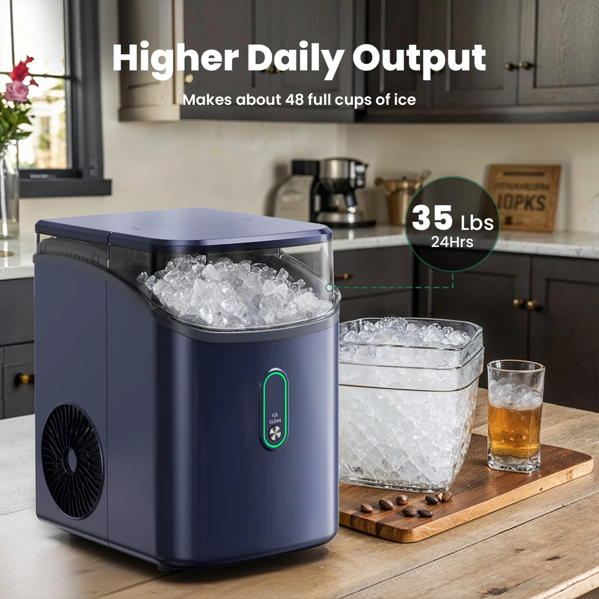 Philergo Nugget Ice Maker Countertop, Pebble Ice Maker with Soft Chewable Ice, 35 lbs/24 Hrs for Home, Kitchen, RV, Camping, Silver