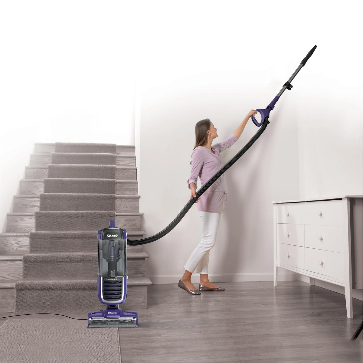 Shark Upright Vacuum, Navigator Swivel Pro, Bagless, Powerful Suction, Advanced Maneuverability, Complete Seal with HEPA Filter, Hard Floor and Carpet, Upholstery and Crevice Tool, NV150, Purple