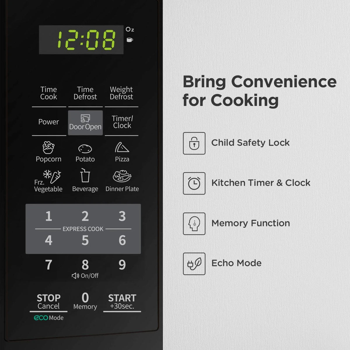 Countertop Microwave with Sound On/Off, Eco Mode, and Convenient One-Touch Button, 0.7 Cubic Foot, White