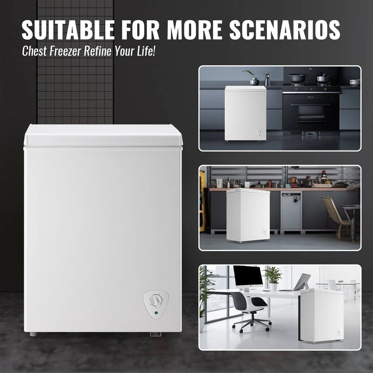 JIEJIA Compact Freezer 3.5 cu ft Environmental Chest Freezer, Mini Freezer with 7 Gear Adjustable Temperature, Removable Storage Basket, Energy Saving, White