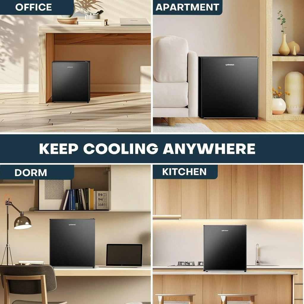 Upstreman 1.6 Cu.ft Single Door Mini Fridge with Freezer, Small Compact Refrigerator with Reversible Door for Apartment Dorm Office Bedroom RV, FR16 Black
