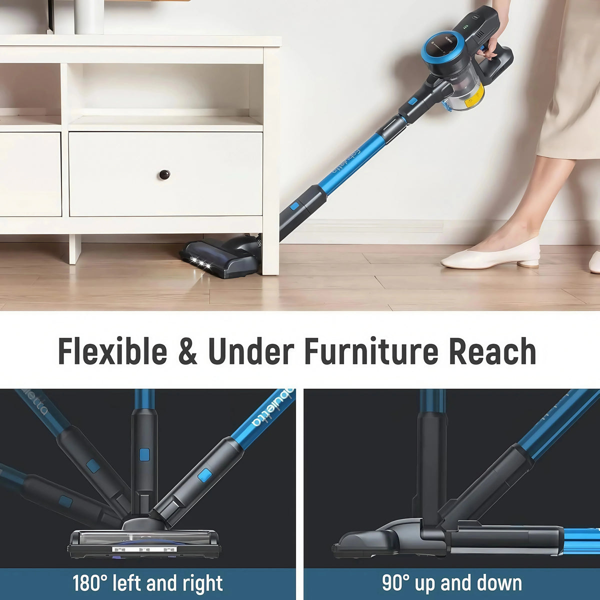Lazyswan Cordless Vacuum Cleaner 35KPA 400W Stick Vacuum 50min 2200mAh for Home Pet Hair Car Carpet Hardwood Floor
