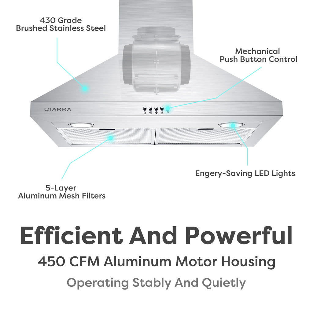 CIARRA Black Range Hood 30 inch Wall Mount Vent Hood Ductless Ducted Convertible CAB206P75