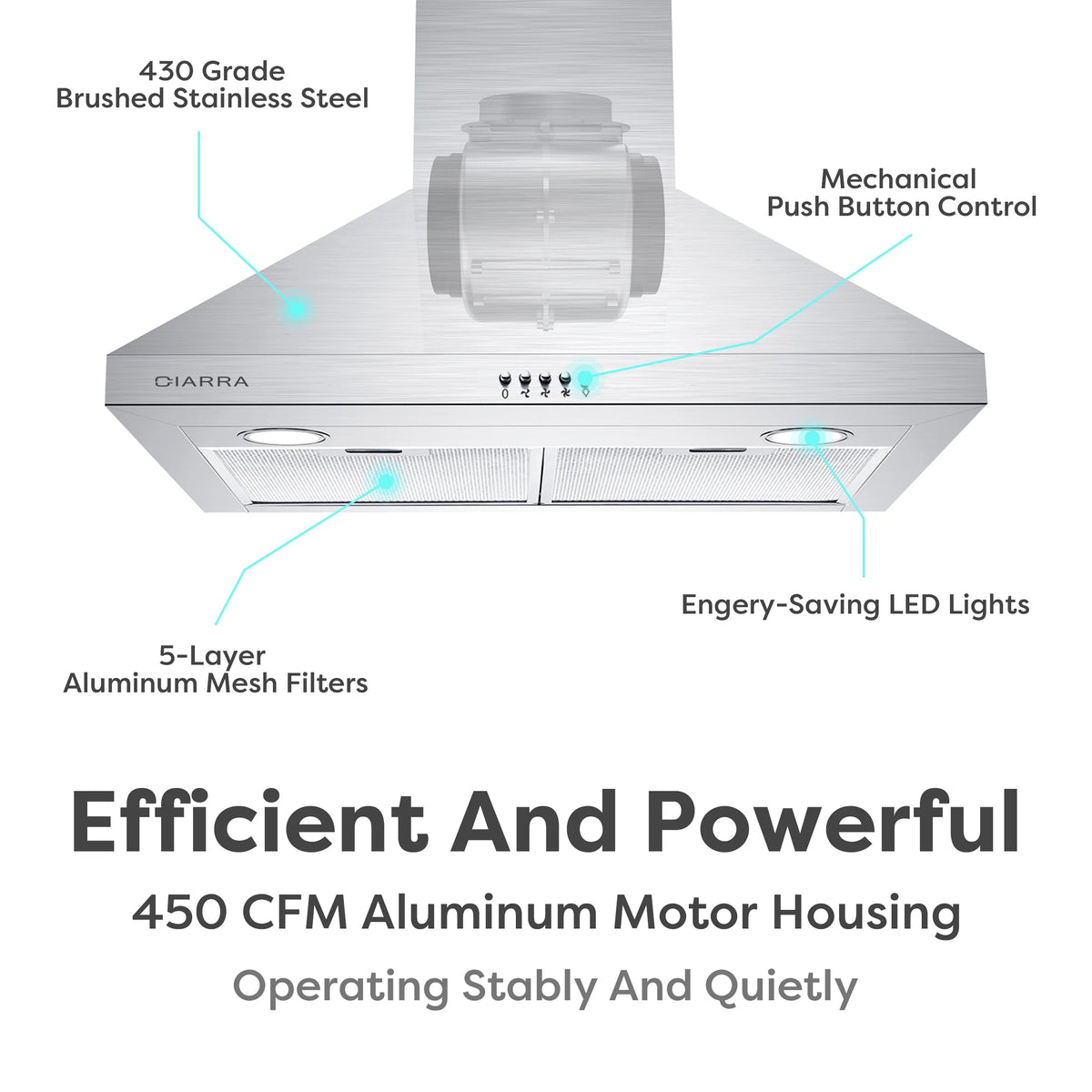CIARRA Black Range Hood 30 inch Wall Mount Vent Hood Ductless Ducted Convertible CAB206P75