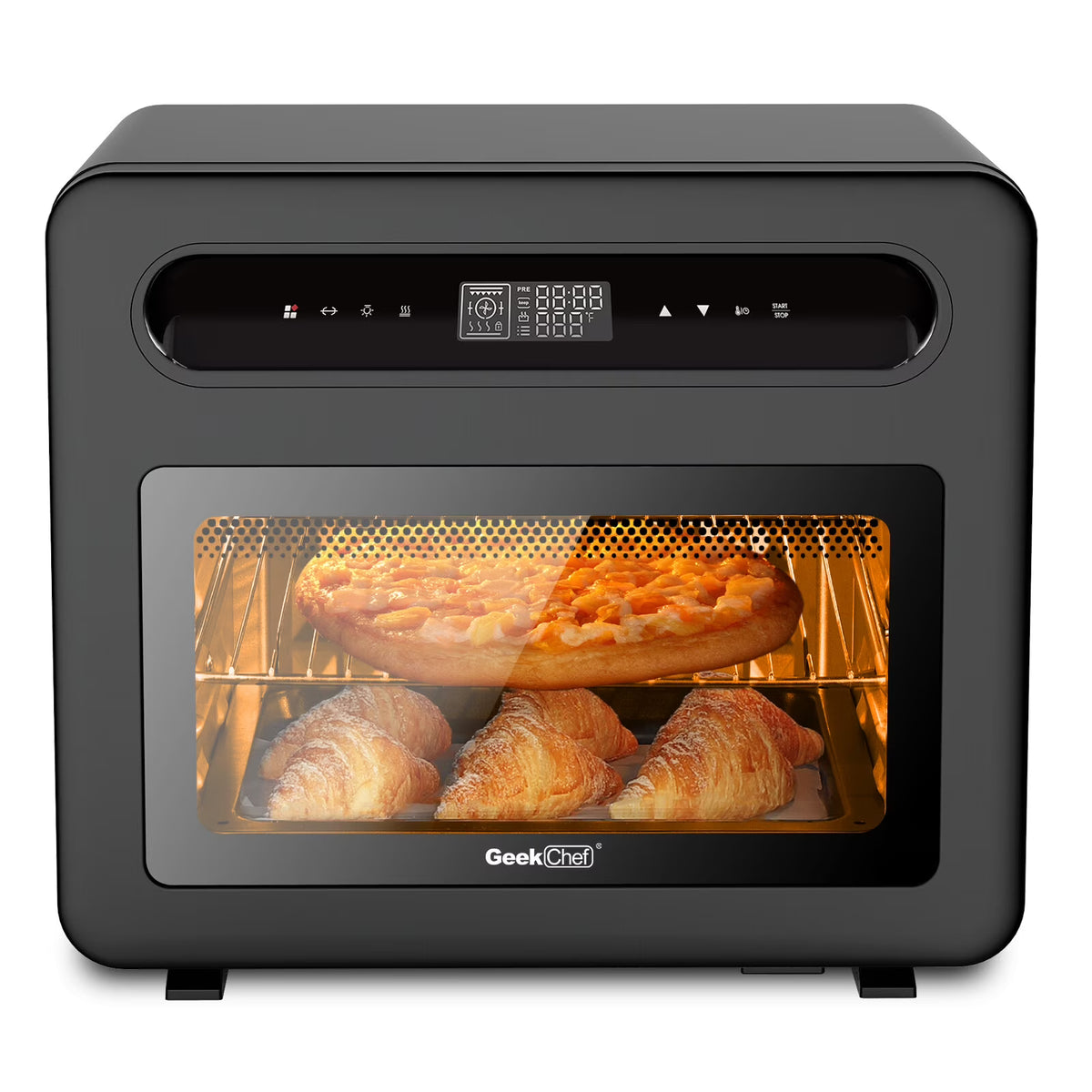 KOFUN Steam Air Fryer Toast Oven Combo, 26 QT Steam Convection Oven Countertop, 50 Cooking Presets, with 6 Slice Toast, 12" Pizza, Black Stainless Steel