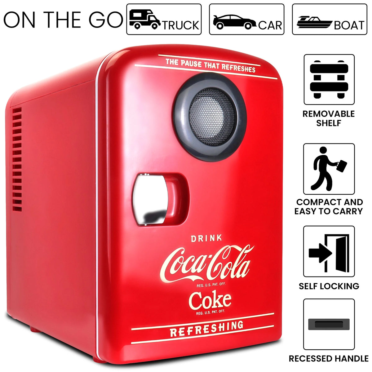 Coca-Cola 4L Portable Cooler/Warmer with Bluetooth Speaker, AC/DC Power