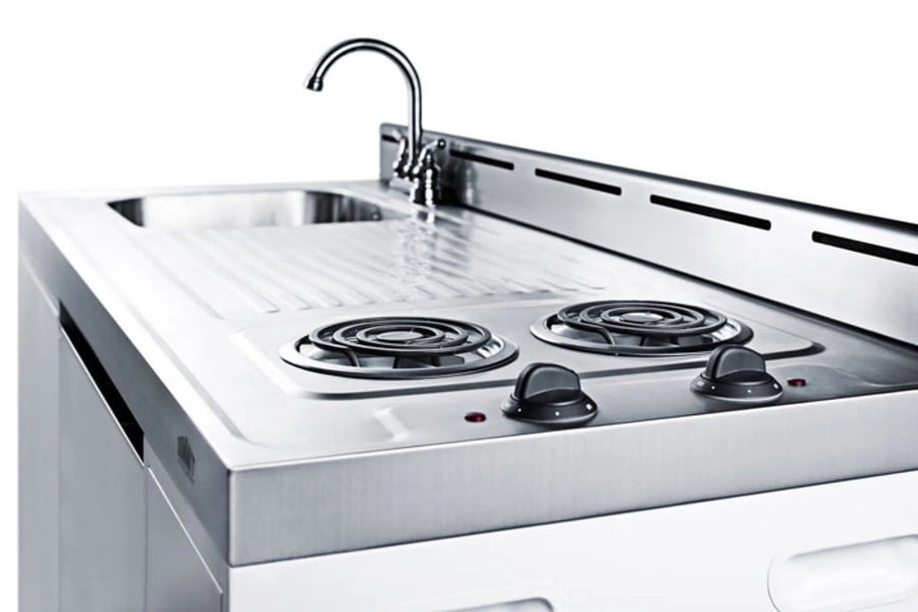 60" Wide All-In-One Kitchenette, White, Glass Cooktop
