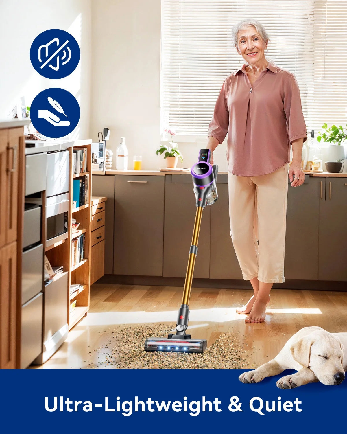 ARFUEE Cordless Vacuum Cleaner, 40KPa/55Mins Lightweight Stick Vacuum, LED Display/1.5L Cup for Pet Hair Carpet Hard Floor Home