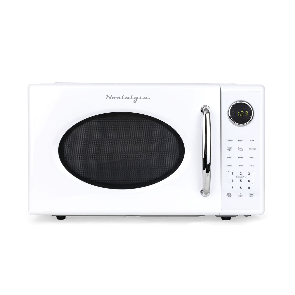 Nostalgia Retro Microwave Oven - 1.1 Cu Ft & 1000-Watt Countertop Size with Glass Turntable, Child Safety Lock, 8 Auto-Cook Programs & Digital Clock - Black
