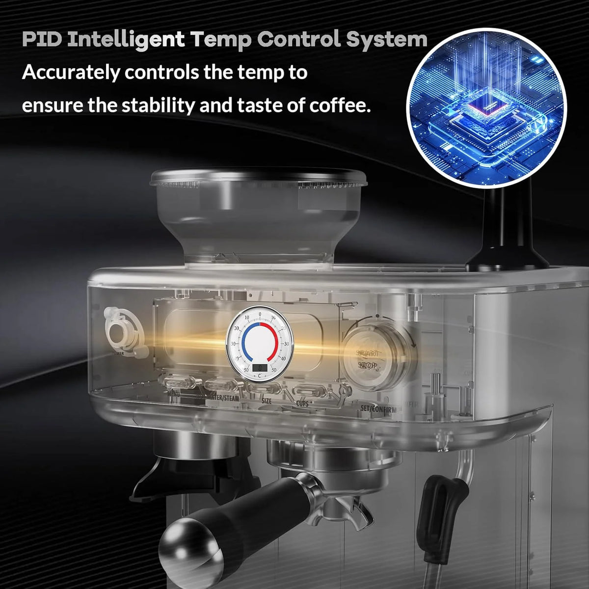 Espresso Machine with Grinder, Professional Coffee and Espresso Maker Combo, Stainless Steel Cafe Espresso Machine with Steam Wand Barista Kit for Cappuccino Latte