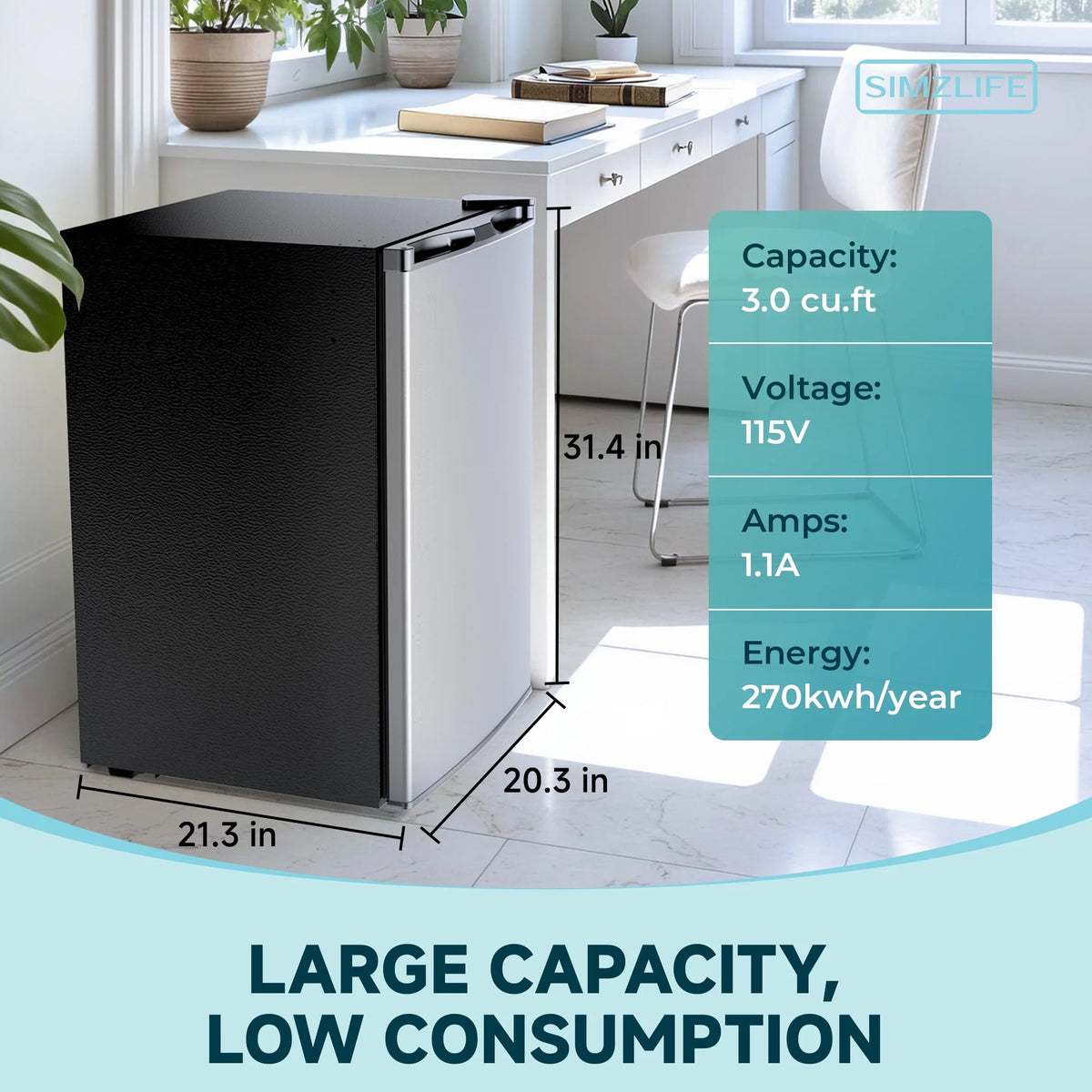 Simzlife 3.0 Cu.ft Upright Freezer,Single Door Compact Design,Reversible Stainless Steel Door,Suitable for Home,Dorm,Apartment and Office,Black
