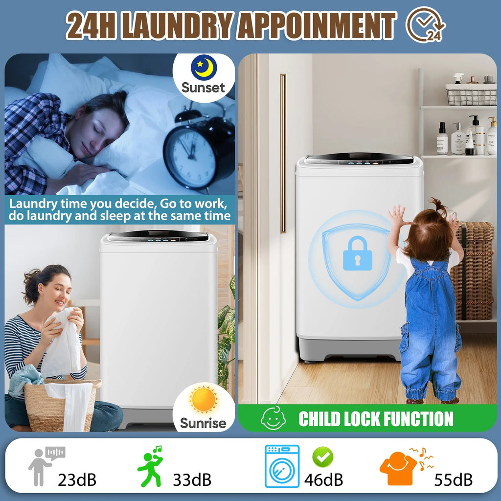 Veeboto Portable Washing Machine 15.6lbs Full-Automatic Washer, Compact Wash & Dry Combo with Drain Pump for Home, Dorms, Apart, White