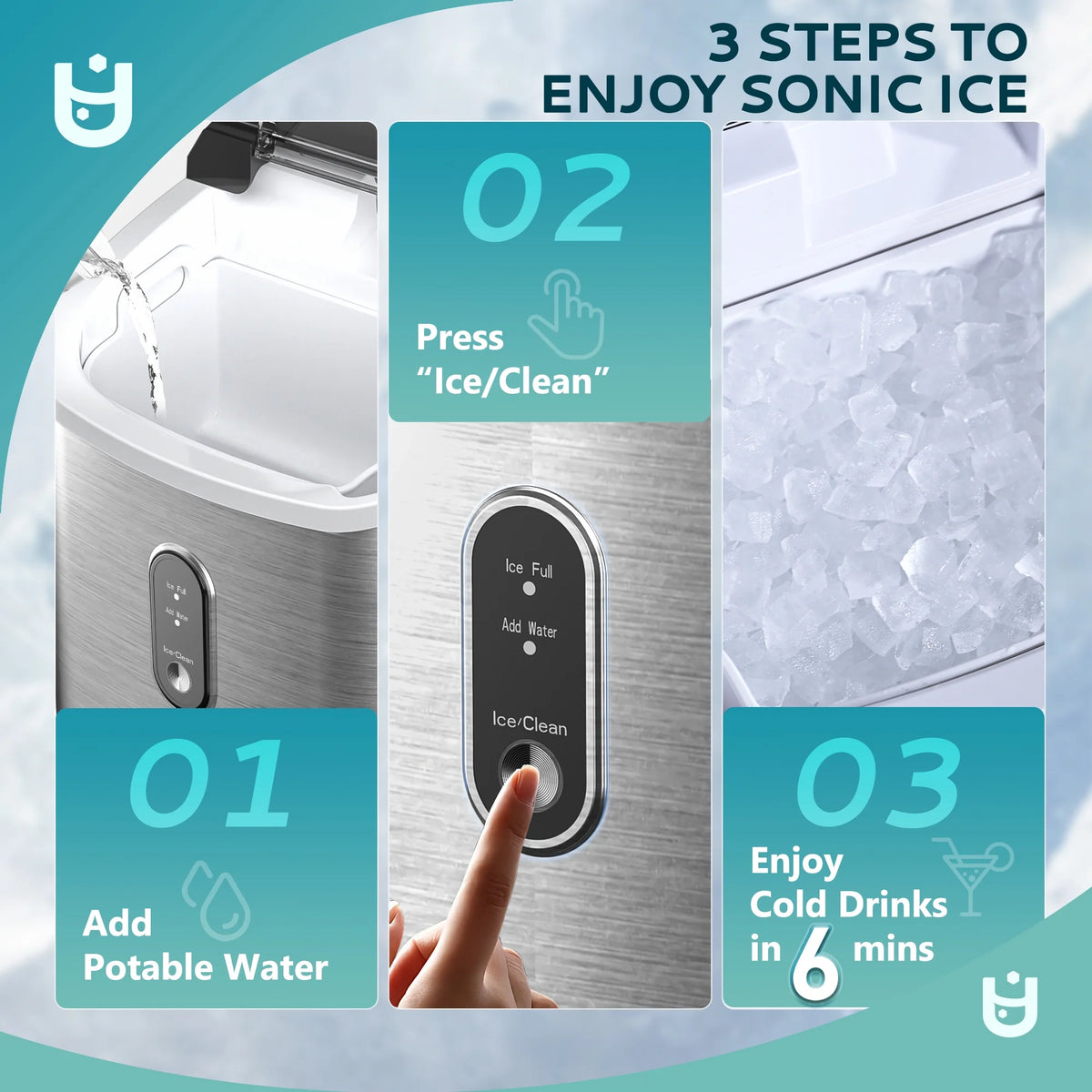 EUHOMY Nugget Ice Maker Countertop with Handle, Ready in 6 Mins, 34.5 lbs Per Day, Removable Top Cover, Auto-Cleaning, Black