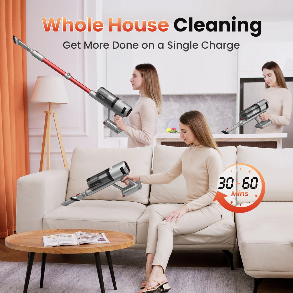 INSE Lightweight Cordless Vacuum with 30Kpa Powerful Suction & 60 Mins Runtime, Stick Vacuum  for Carpet, Tile, Pet Hair, Hardwood Floors