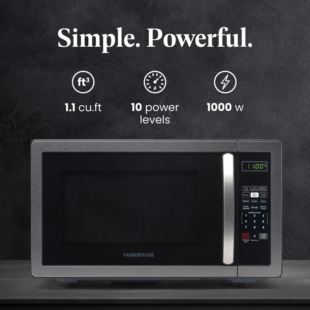 Farberware 1.1 Cu. Ft. 1000-Watt Compact Microwave Oven, Black