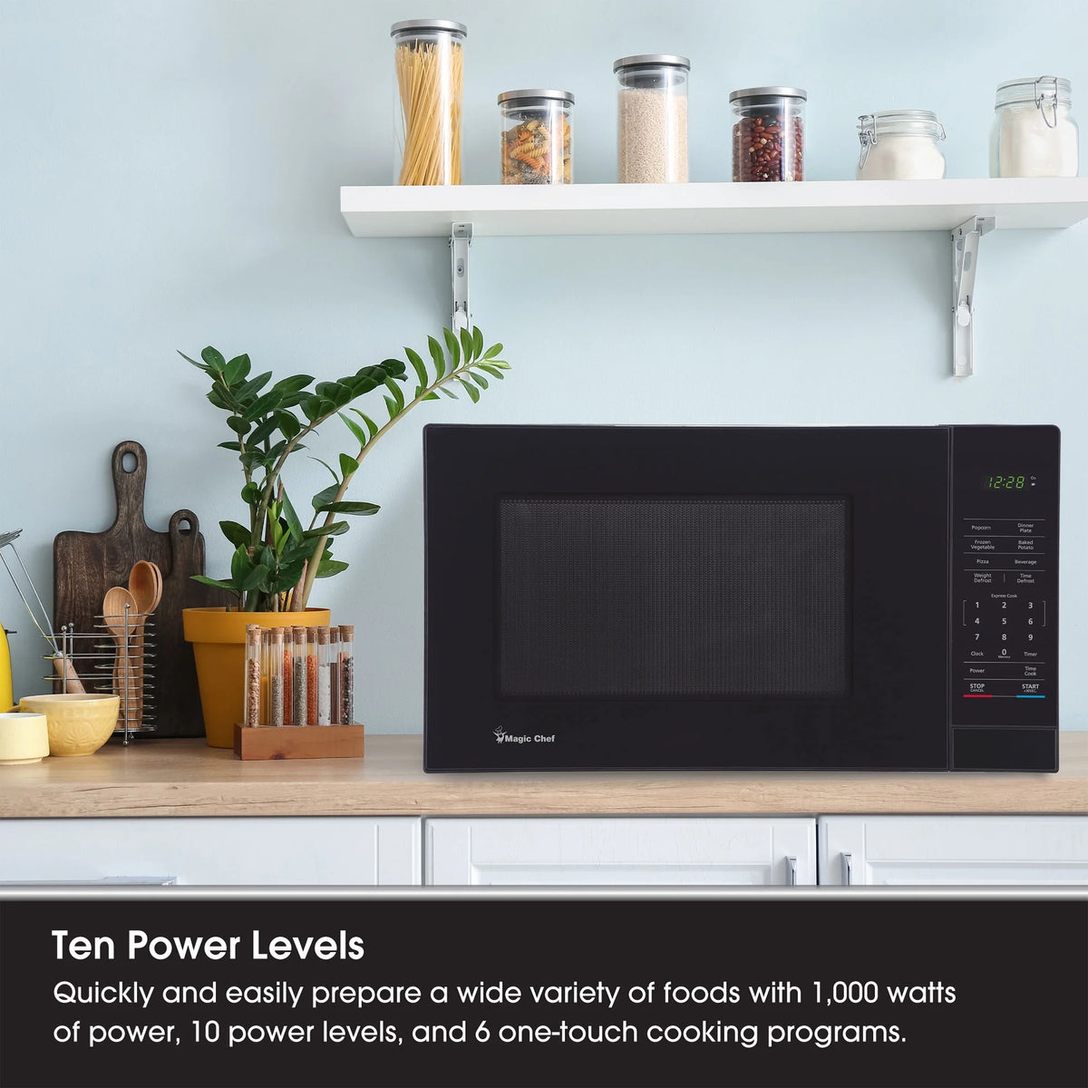 Magic Chef 1.6 Cu. ft. 1100W Countertop Microwave Oven with Push-Button Door in Black, New