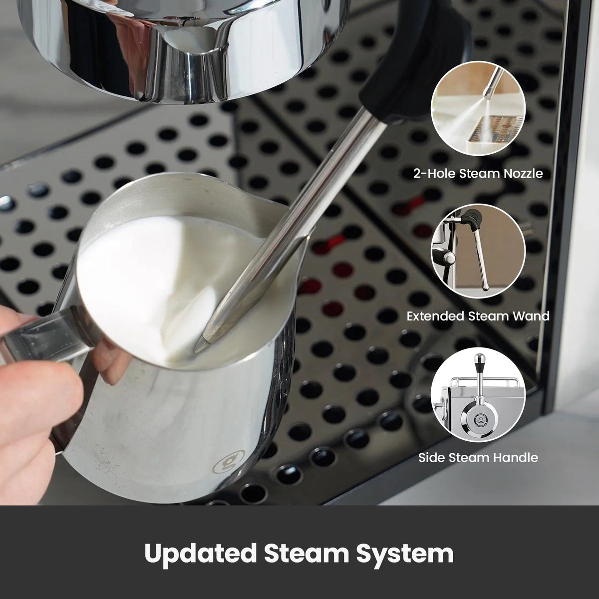 Gemilai G3006 Owl 15-Bar Semi-Auto Espresso Machine, Dual Display, Milk Frother, 57oz Tank, Stainless Steel Coffee Maker