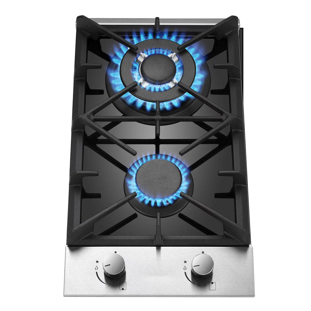Eascookchef 2 Burners Gas Cooktop Electric Stove Oven 12 inch NG/LP Gas Stainless Flame-Out Proof