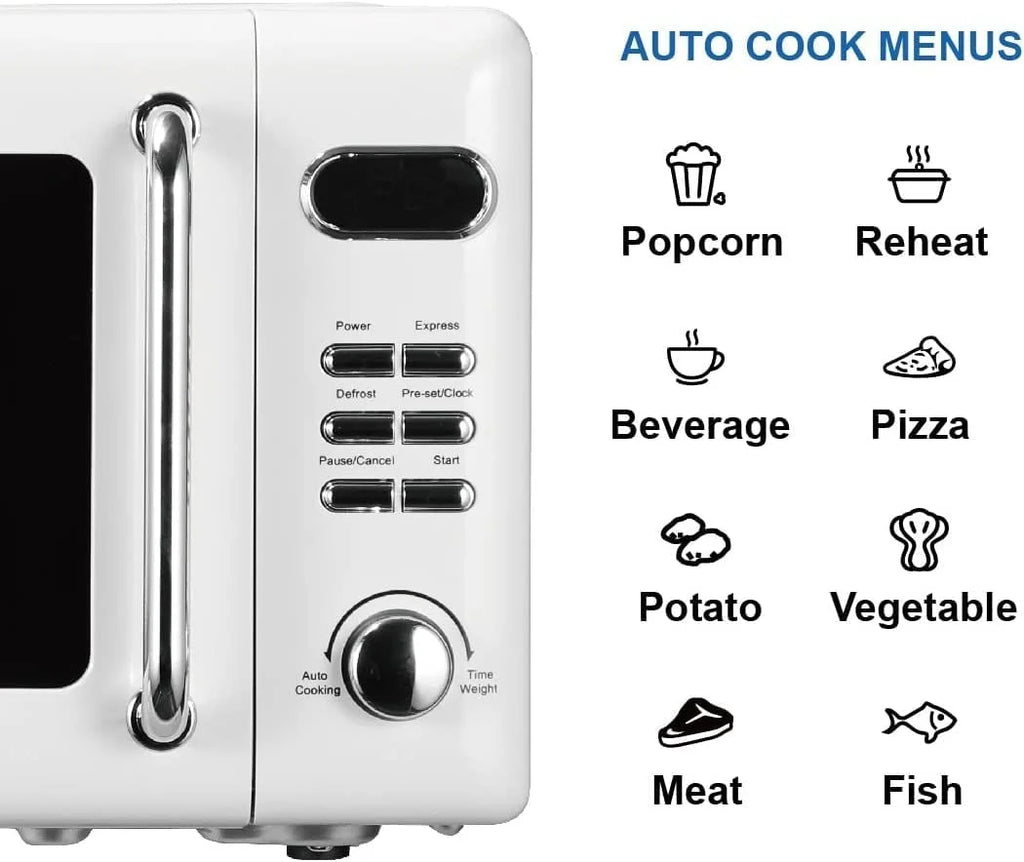 Countertop Microwave Oven with Push Button Control, LED Display, 700W 5 Power Levels, 8 Auto Menus, Glass Turntable and Child Safety Lock, 0.7-inch��Thunderbird Blue