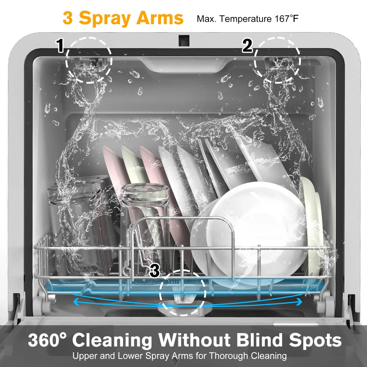 Advwin Portable Countertop Dishwasher with Upgraded 24H Delay Cleaning and 7 Programs,��5L Water Tank& 360��Dual Spray, High-Temp for Apartments & RVs, No Installation Needed